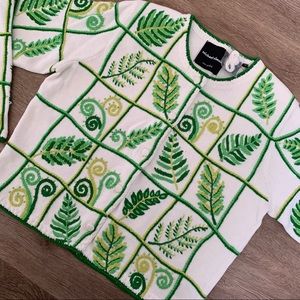Vintage Michael Simon White Crewneck Cardigan Leaf